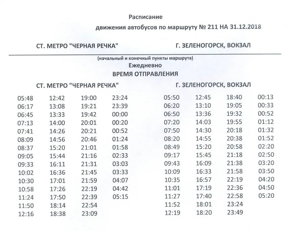 211 автобус расписание спб