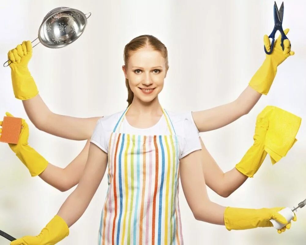 Многорукая домохозяйка. Жена на все руки. Уборка рисунок. Женщина убирает. Мама все успевает.