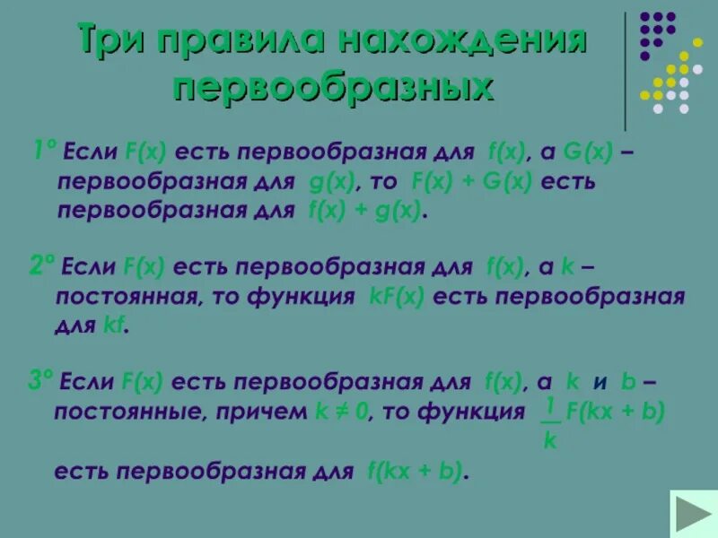 F x 5x 2 найти первообразную функции. Правила нахождения первообразной. Три правила нахождения первообразных. Если f есть первообразная для f, а g первообразная для g, то f+g. Первообразная три правила нахождения первообразных.