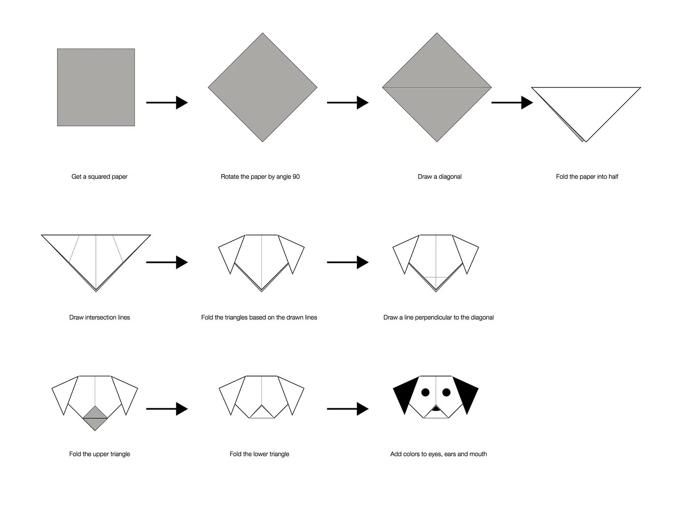 Складывание из бумаги. Собака из бумаги простое оригами схема. Схема оригами мордочка собаки. Собачка оригами схема простая для детей. Орел из бумаги.