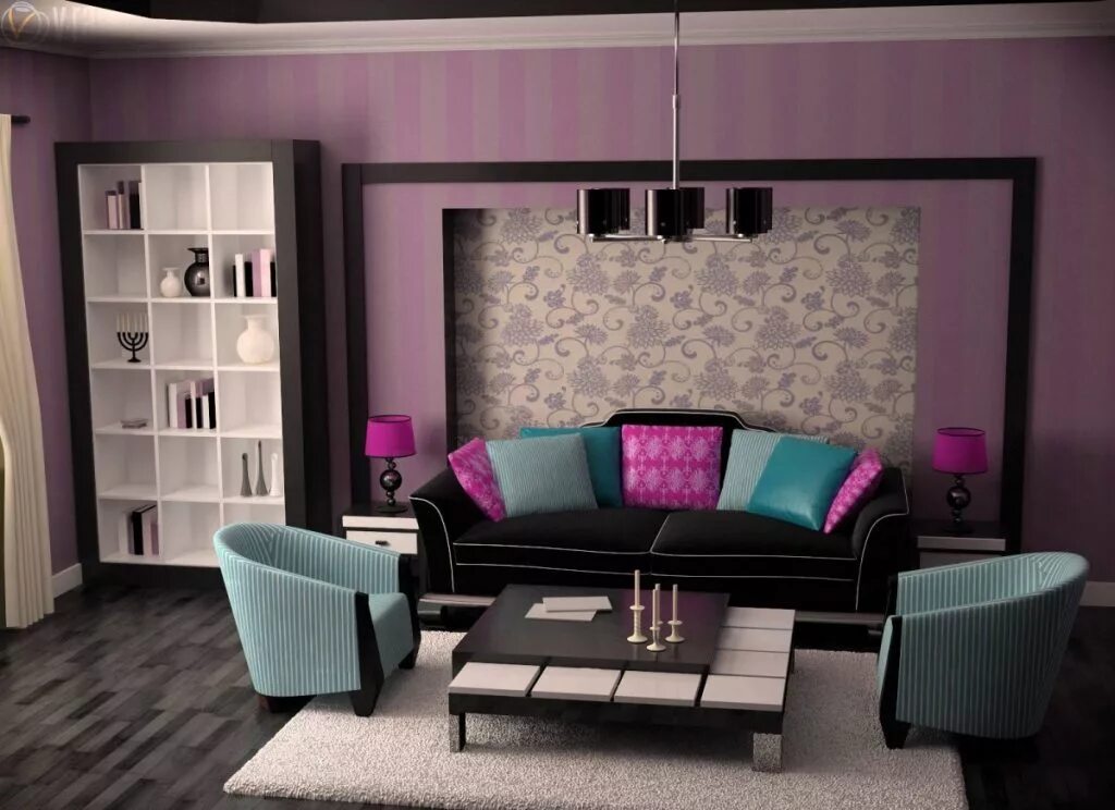 Сочетание цвета мебели в стенами. Гостиная в фиолетовом цвете. Фиолетовый цвет в интерьере. Гостиная в сиреневом цвете. Фиолетовый в интерьере гостиной.
