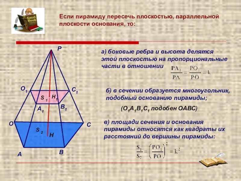 Как найти площадь параллельного. Сечение параллельное основанию пирамиды. Сечение пирамиды плоскостью параллельной основанию. Если пирамида пересечена плоскостью которая параллельна основанию. Сечение пирамиды параллельно основанию.