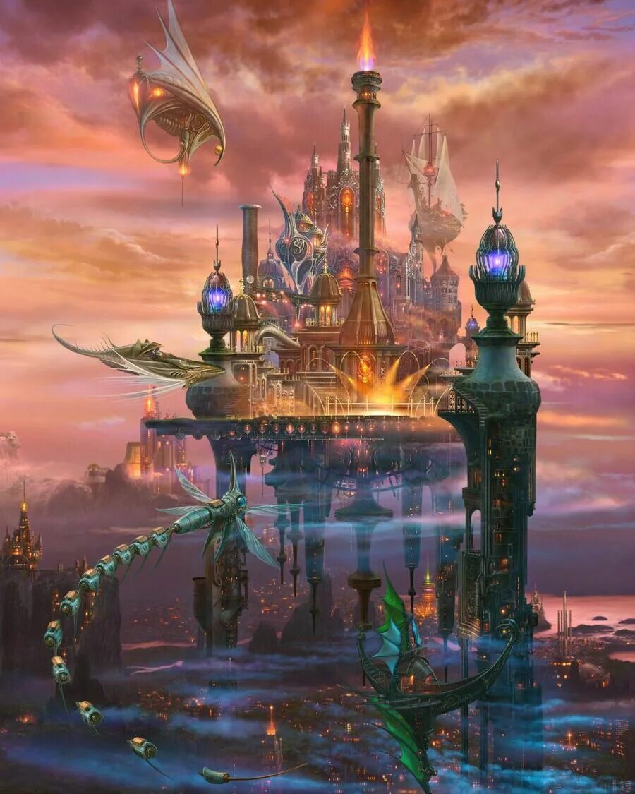 Сказочный остров. Замок гномов castle. "дворец в облаках" джеймс гарни. Город волшебства. Ночь фэнтези.