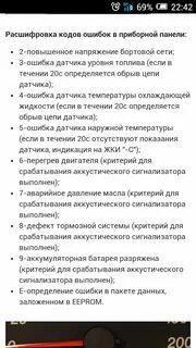 Приора коды ошибок панели