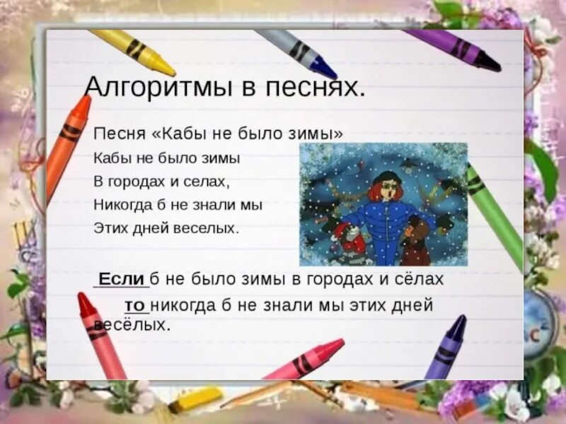 Алгоритмы в песнях. Алгоритм по Музыке. Алгоритм в Музыке. Алгоритм по песне кабы не было зимы. Что значит кабы