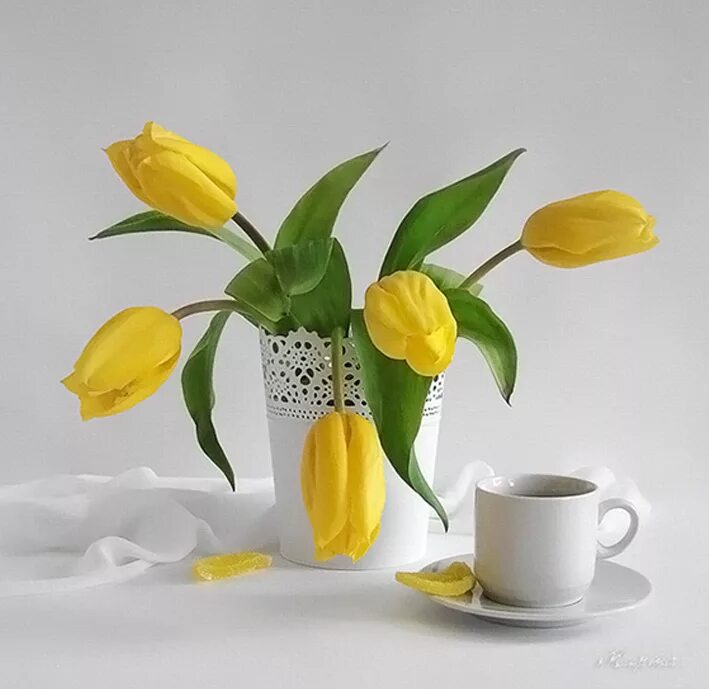 Доброе весеннее утро с тюльпанами. Желтые тюльпаны натюрморт. Ваза с желтыми тюльпанами. Букет желтых тюльпанов в вазе. Натюрморт Весеннее настроение.