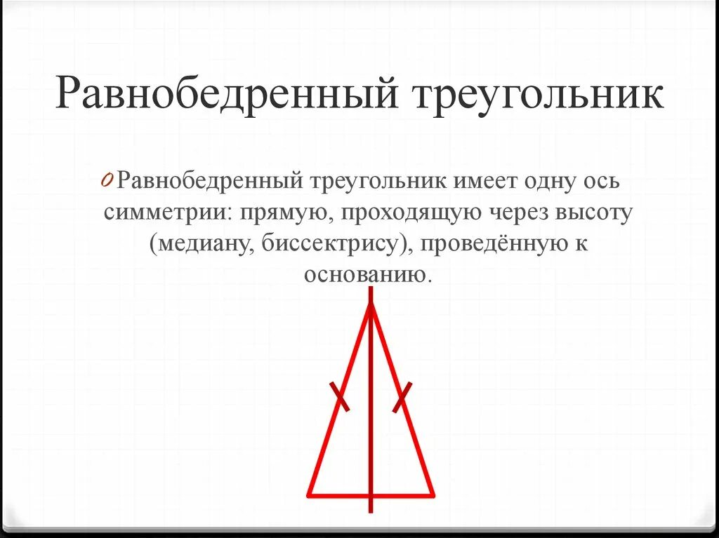 У равнобедренного треугольника есть центр симметрии