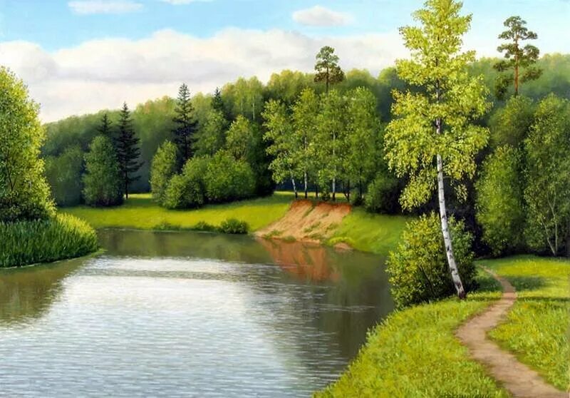 Стихотворение ты скажи мне реченька. «Летний пейзаж с рекой» (1870 г.). Каменев. Пейзаж с речкой.