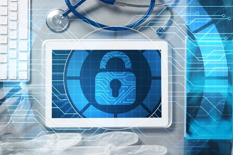 Secure devices. Cybersecurity of digital medical devices.. round cyber device.
