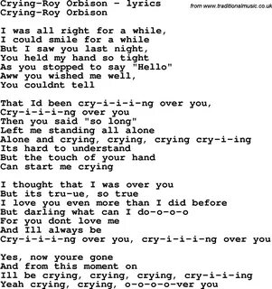 Love Song Lyrics for:Crying-Roy Orbison.