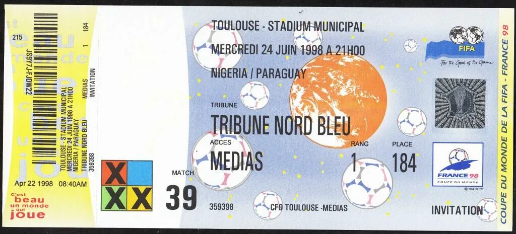 Билеты на матч россия парагвай. Футбол ЧМ 1998 печать. Италия 1998 состав Чемпионат. WC 1998.
