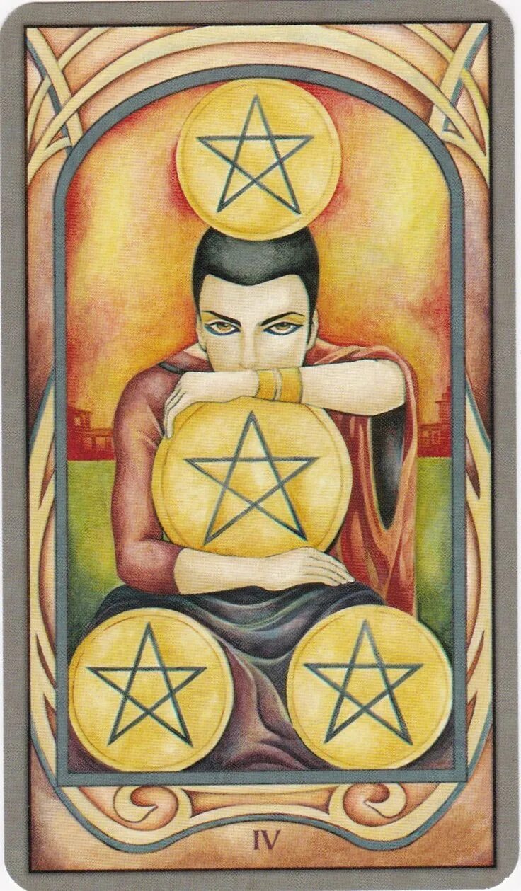 Четверка пентаклей Таро. Карта Таро четверка пентаклей. Four of Pentacles Таро. 3 Пентакля Таро. Что значит пентакли в таро