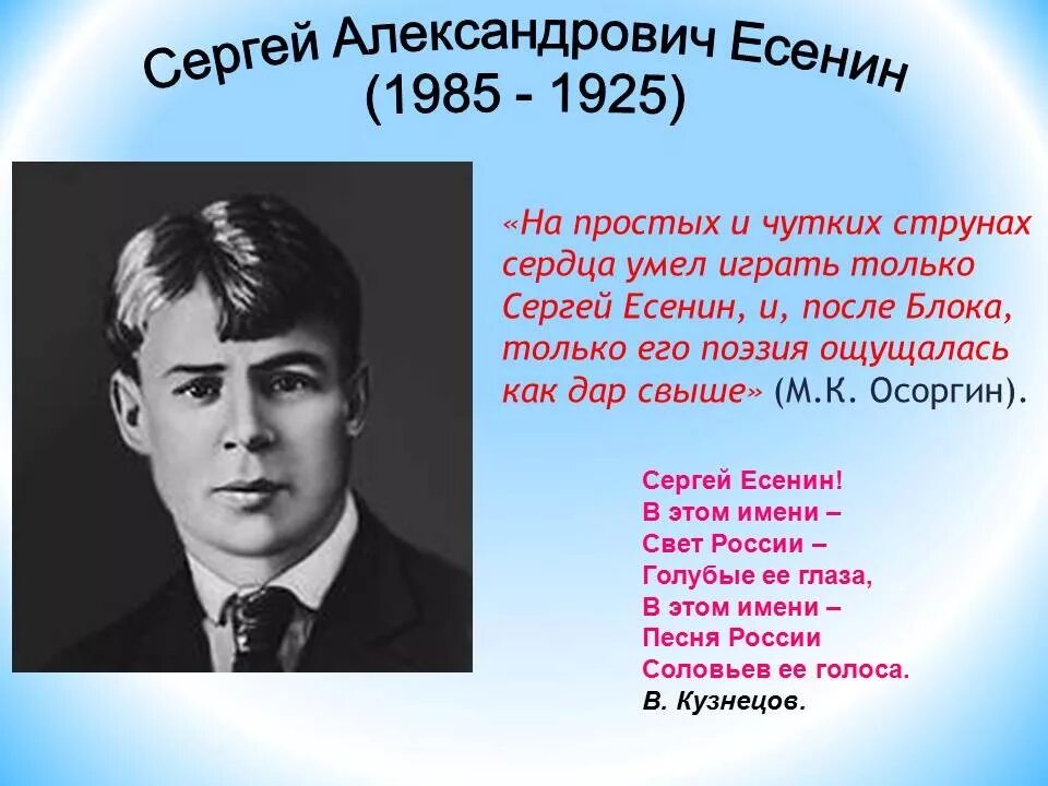 Поэты 20 века Есенин. Какие темы звучат в стихотворениях есенина