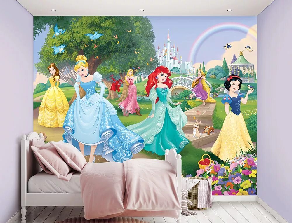 Цена диснея. Фотообои "Disney Princess Park". Фотообои "Disney Princess Park" 170. Обои с принцессами Дисней Леруа. Детская с фотообоями принцесс.