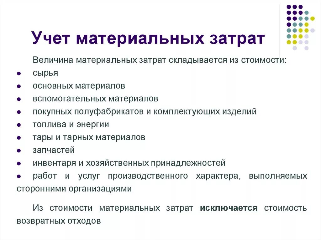 Средств затрат на производство материальных. Учет материальных затрат. Материальные затраты счет. Методы учета материальных затрат. Учет материальных затрат на производство.