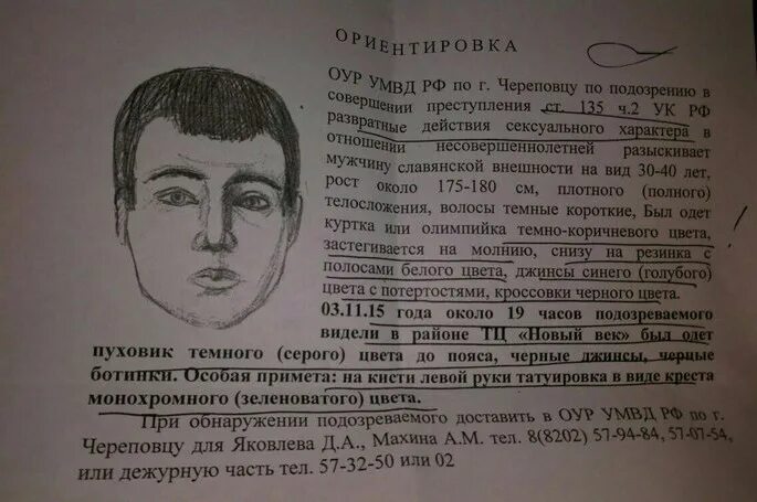 приметы подозреваемого