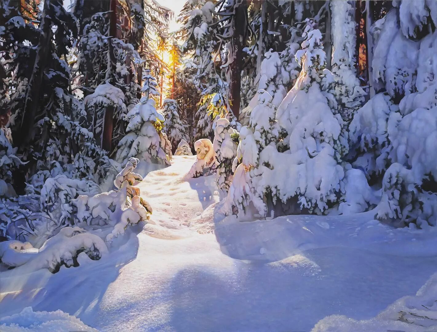 В лесу зимой можно. Художник Richard Mravik. Художник Richard Mravik лес.