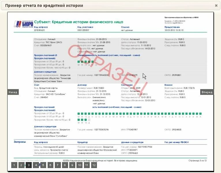 Отчет кредитной истории