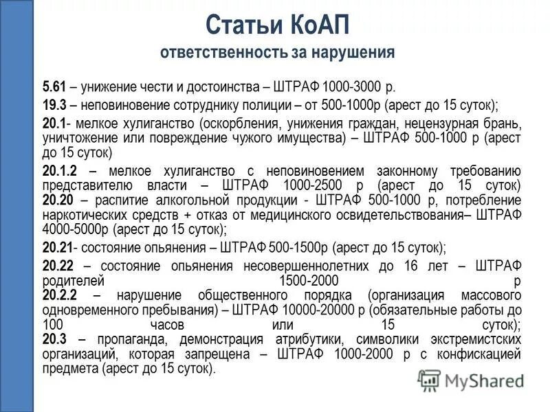 19.3 коап рф неповиновение законному. Статьи КОАП. Ст 5.61 КОАП. Статьи административного кодекса. Ст 5.61 КОАП РФ оскорбление.