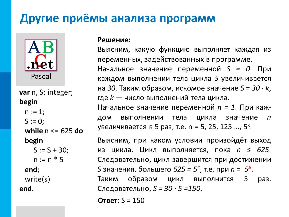 Прием анализов. Анализ программ.