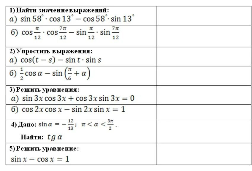 Основные тригонометрические формулы 9 класс Алгебра. Формулы сложения тригонометрия 10 класс. Задачи на тригонометрические формулы. Контрольная по алгебре 10 класс формулы тригонометрии. Тригонометрические функции 8 класс самостоятельная