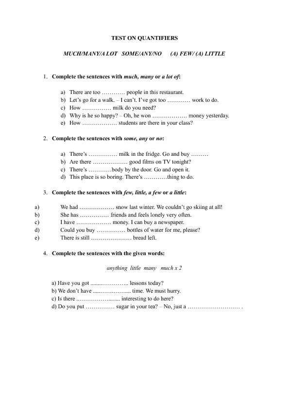 Тест на much many little a little few a few. Quantifiers тест. Quantifiers в английском языке упражнения. Much many тест. Тест much many 5 класс