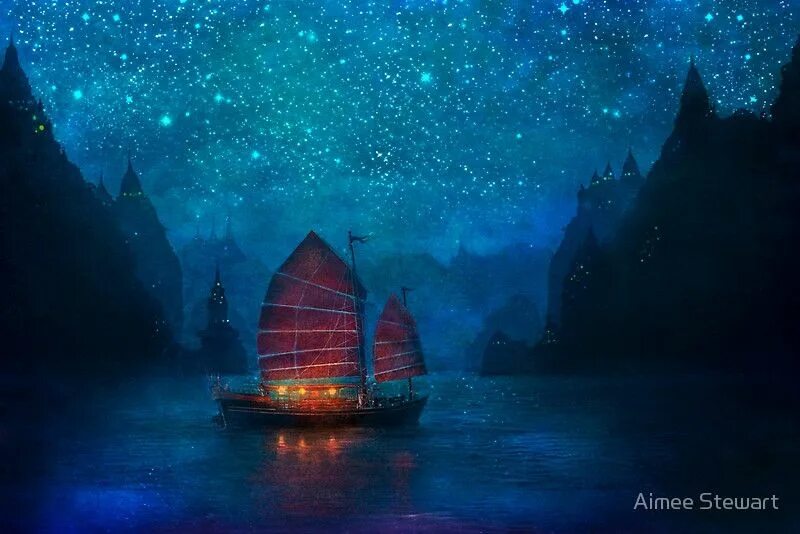 Сон корабль вода. Aimee stewart картины луна. сказочный корабль. сказочная ночь. сказочный парусник.