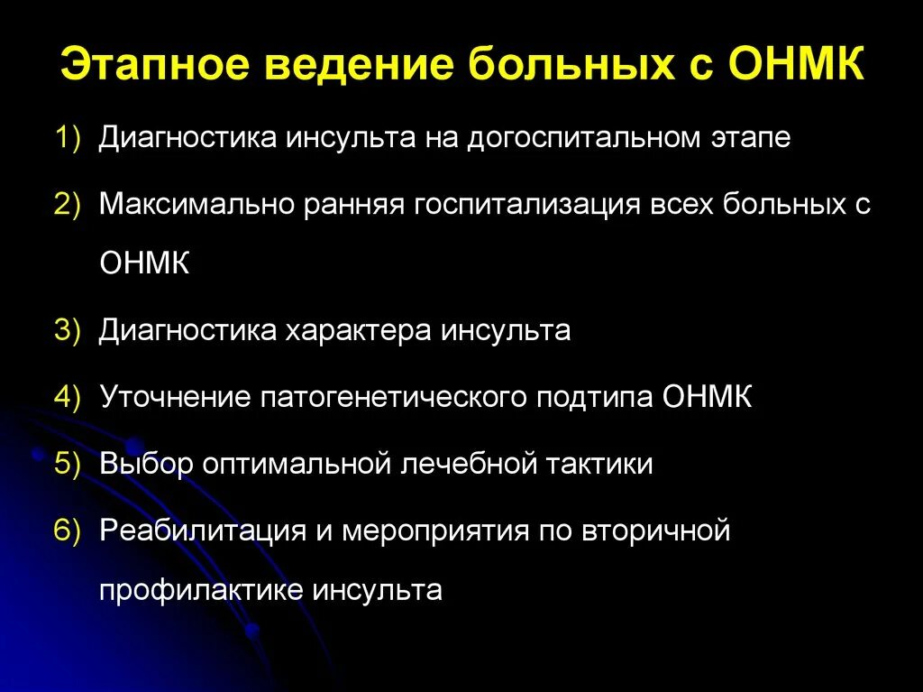 Диагностика инсульта. Лечение инсульта на догоспитальном этапе. Особенности ведения пациентов с ОНМК. Терапия ОНМК на догоспитальном этапе. Ведение пациентов после