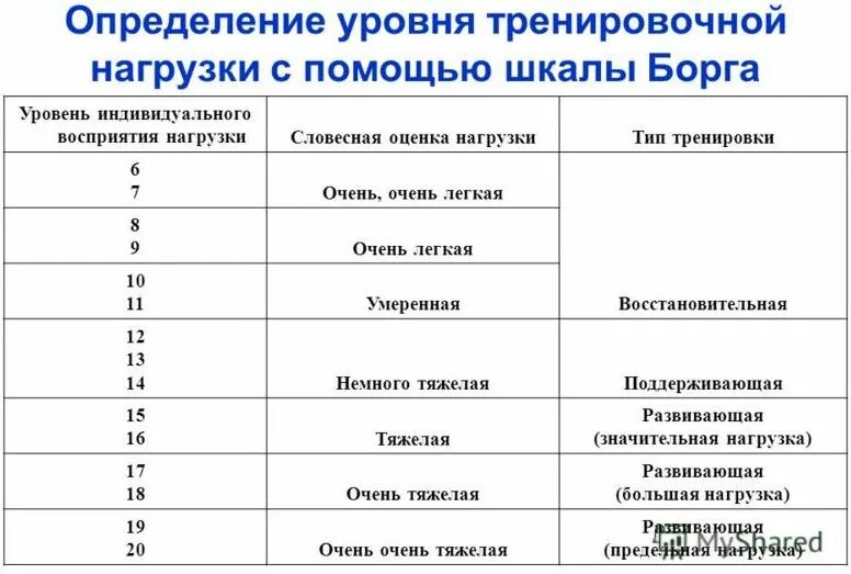 Способы оценки интенсивности тренировки. Определение уровня тренировки. Шкала физической нагрузки. Степени интенсивности нагрузки. Уровни тренированности организма