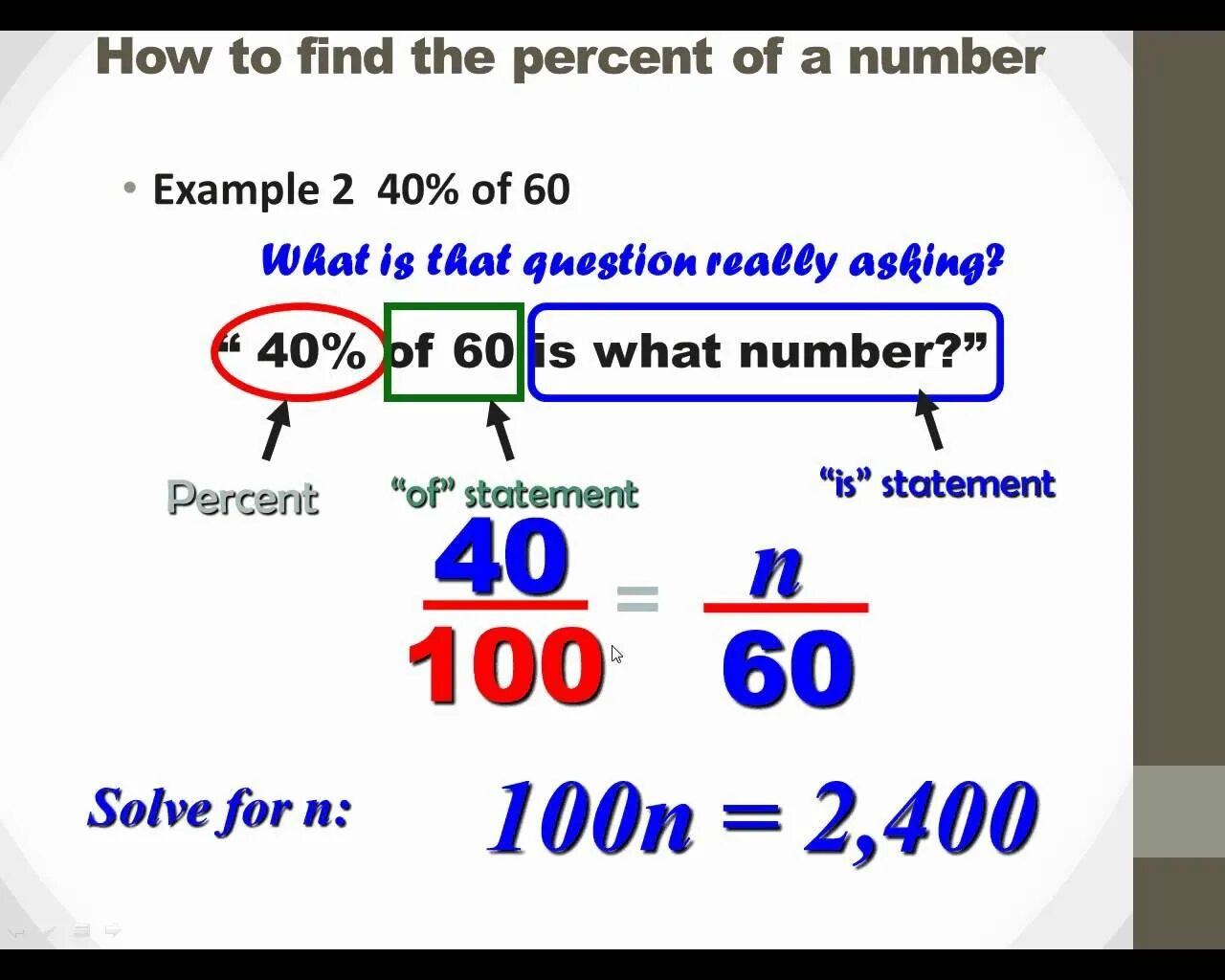 Explain to me how to solve this. How to find the percentage of a number. percent of a number. how to find percentage. percent or per cent разница.