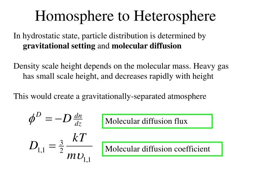 Scaling heights. Homosphere. Heterosphere.