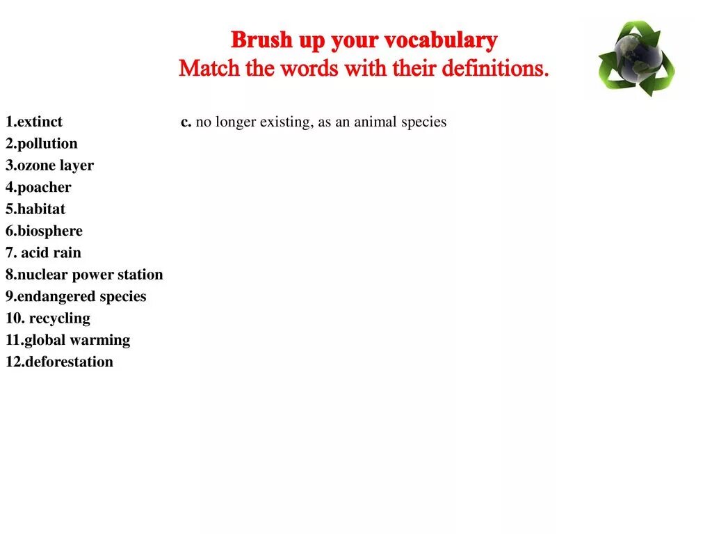 Answer definition. Match the Words with their Definitions.