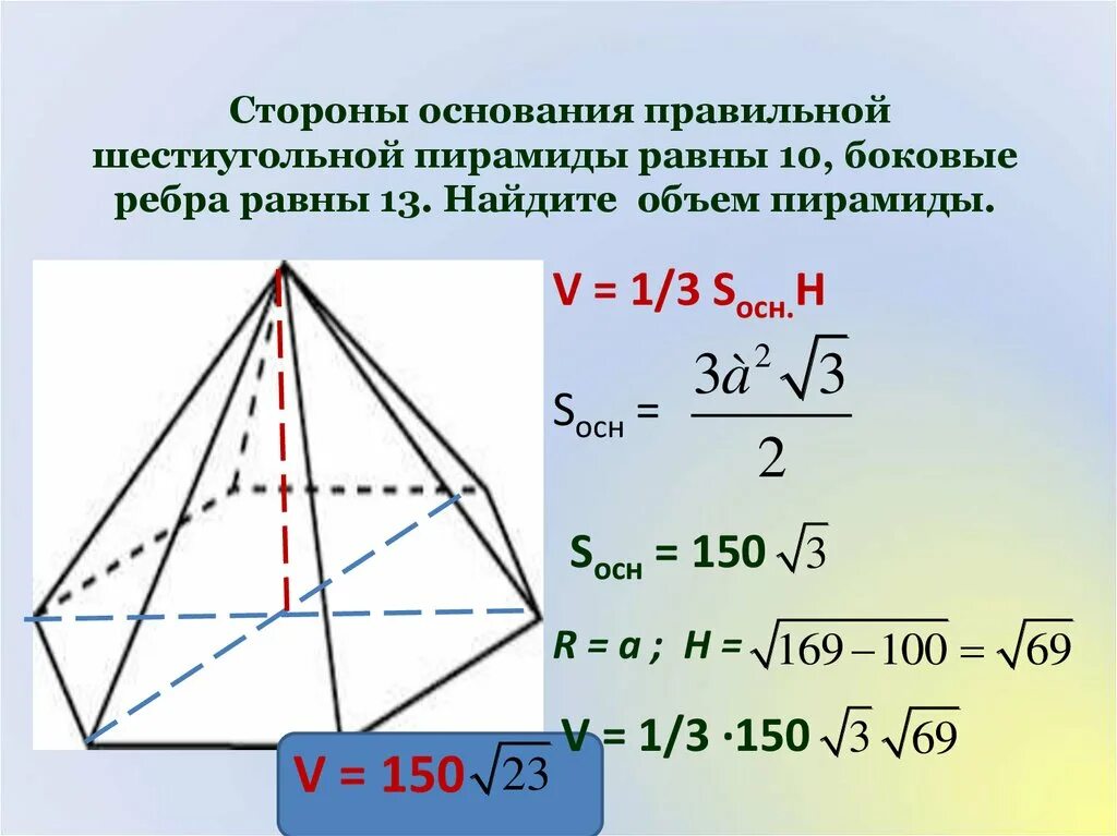 Как найти площадь бокового ребра пирамиды. Площадь основания правильной шестиугольной пирамиды формула. Основание правильной шестиугольной пирамиды формула. Площадь основания 6 угольной пирамиды формула. Формула объема правильной шестиугольной пирамиды.