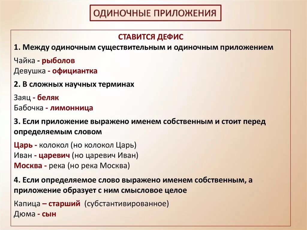 Выделение приложений в предложении. Предложение с одиночным приложением. Одиночные приложения примеры. Одиночные предложения примеры.