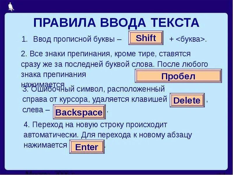 При вводе текста информатика 7 класс. Правила ввода текста. Памятка ввода текста. Основные правила ввода текста Информатика. Перечислите основные правила ввода текста.