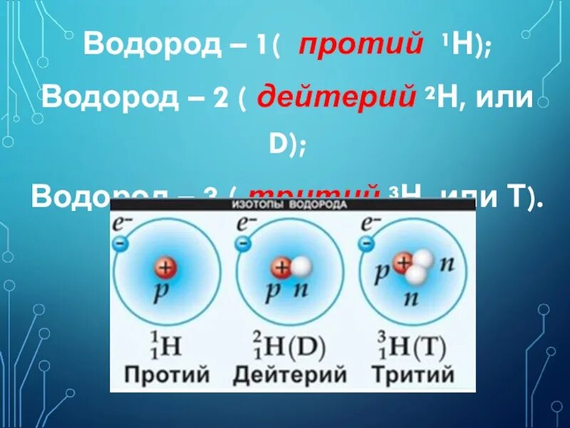 Тритий протий. Водород дейтерий тритий. Изотоп водорода дейтерий. Изотопы протий дейтерий тритий. Изотопы водорода отличаются друг от друга