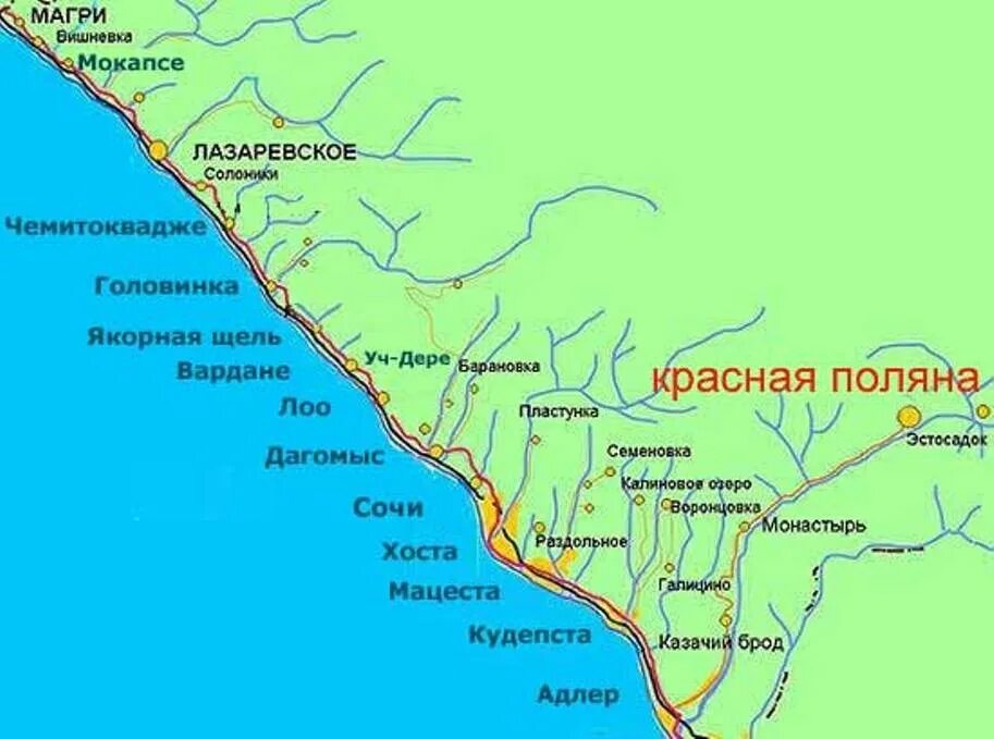 Карта Сочи Лоо Лазаревское. Вардане Сочи на карте. Лоо карта побережья. Лоо Краснодарский край карта побережья.