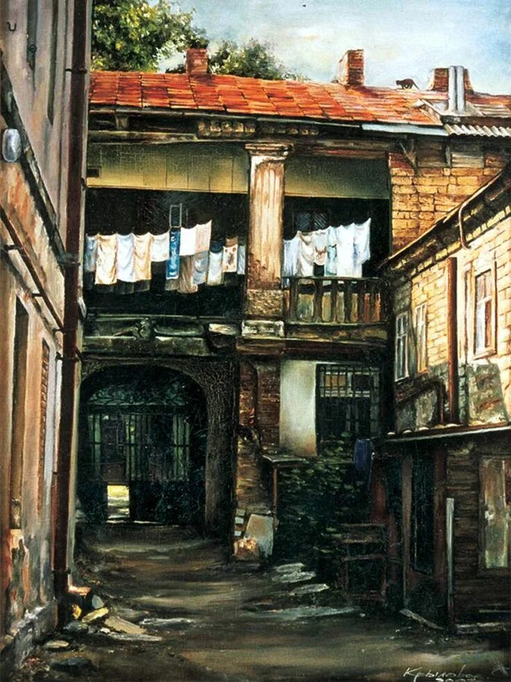 Еврейский дворик. Сергей крыловский одесские дворики. еврейский дворик одесса. художник сергей крыловский одесские дворики. одесский дворик одесса.