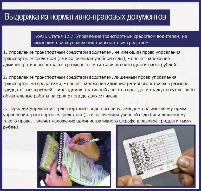 Управление транспортным средством без прав. За управление ТС без прав. Передача тс лицу не имеющего прав