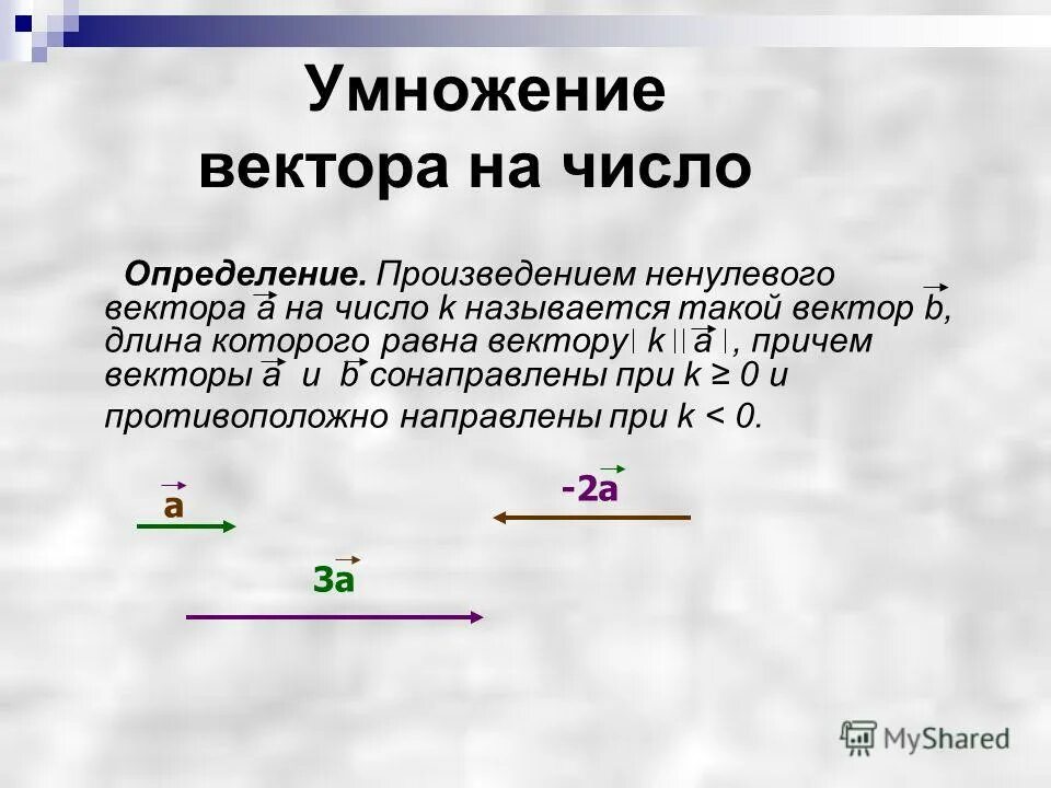 Дать определение произведению. Определение произведения вектора на число. Правило умножения вектора на число. Правило произведения вектора на число. Сформулируйте правило умножения вектора на число.