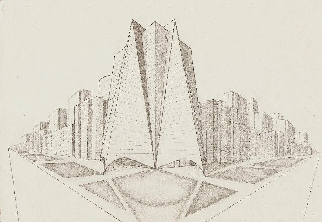 Здание в перспективе снизу вверх. Ричард мейер чертежи. Эскиз здания. Здания карандашом. Современное здание рисунок 7 класс.