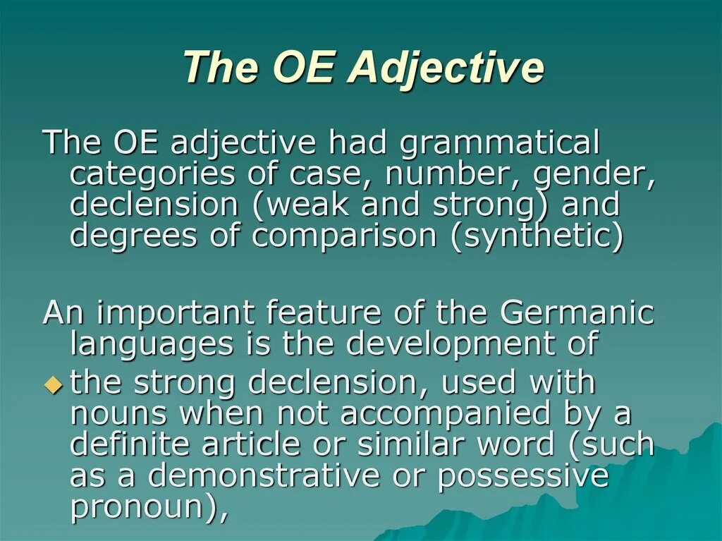 Grammatical categories of adjectives. Old English adjectives. Middle English adjective. Grammatical category of number.