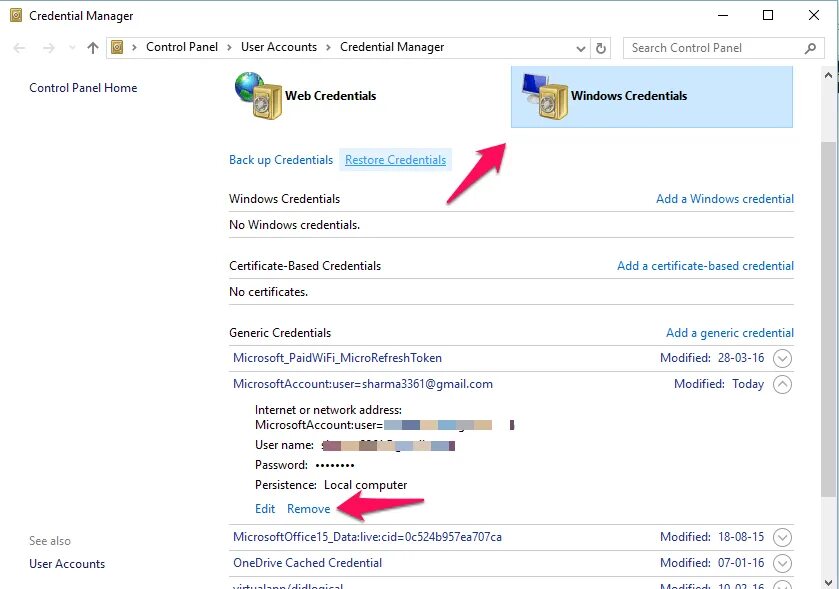 Cached credential. Credentials manager windows 10. add a windows credential. credential manager. credentials.