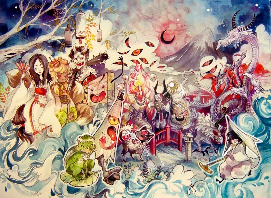 Ёкай сино одори. Кто такой екай. Ёкай кицунэ. Ёкай заяц. Ёкай кицунэ.