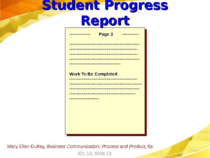 Student progress. Mary Ellen Guffey Business English. Progress Report language course. Progress Report Cover.