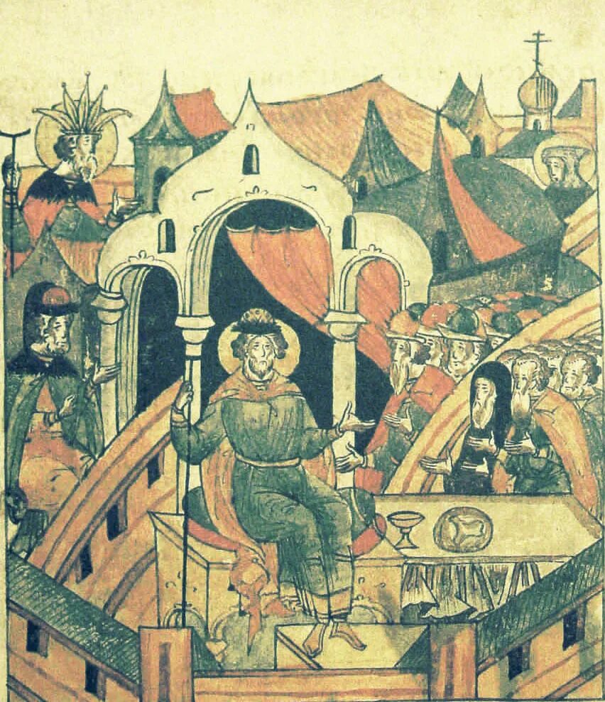 какое событие показано на миниатюре. владимир палех плес. четвертый крестовый поход (1202-1204). центр промысла палех город. миниатюра гости суконники.