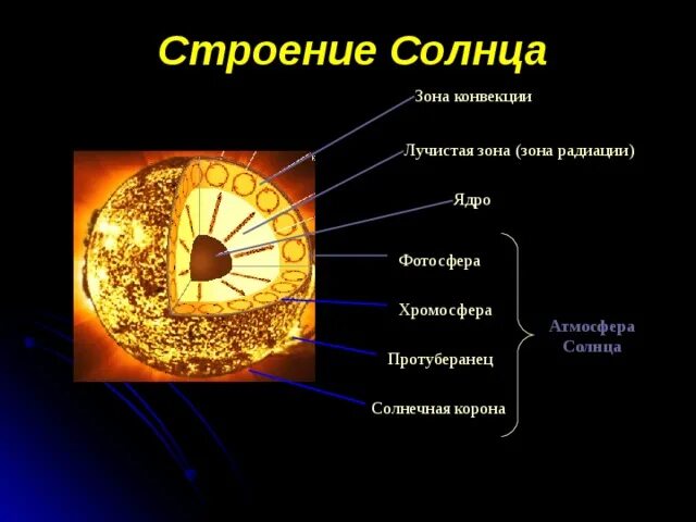 Из каких основных элементов состоит солнце. Строение атмосферы солнца Фотосфера хромосфера Солнечная корона. Строение солнца конвективная зона. Строение солнца зона конвекции. Строение солнца схематично.