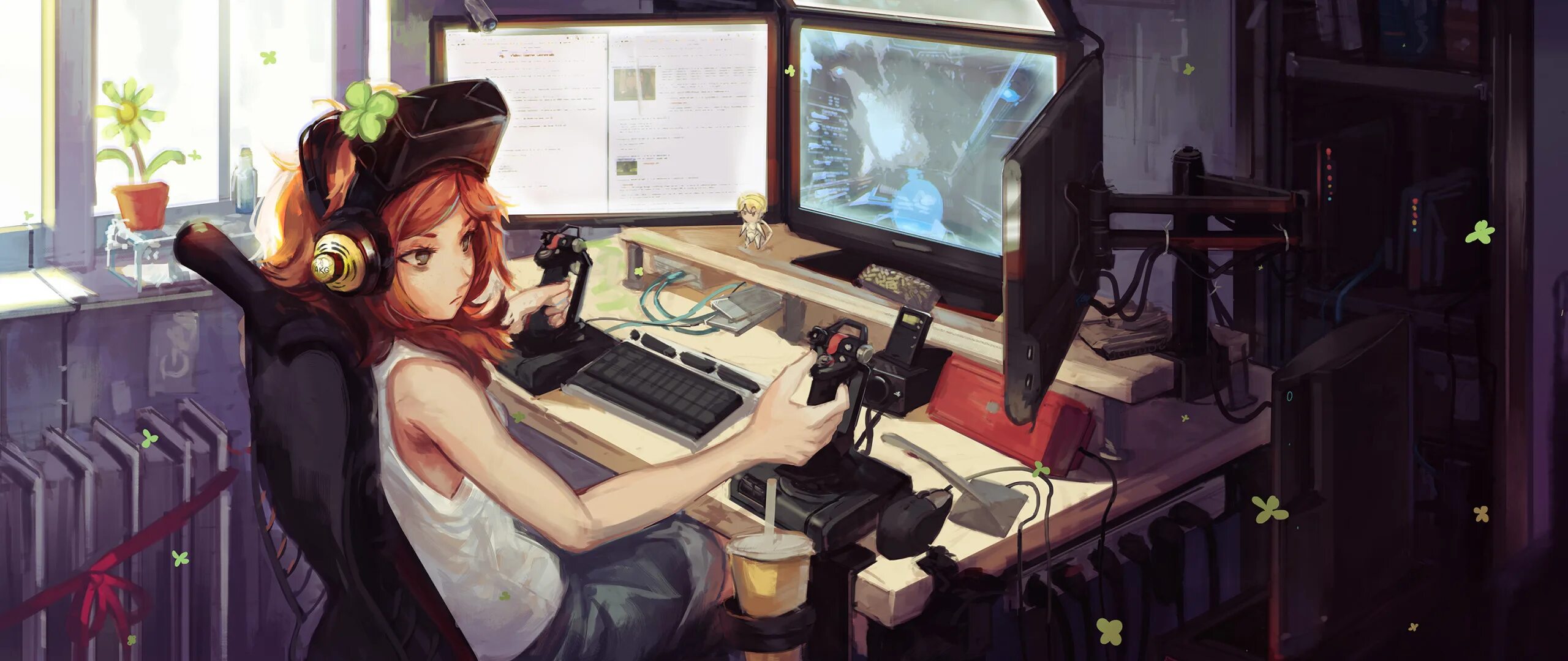 Девушка геймер. Девушка с коричневыми волосами арт. Космические корабли аниме. Девушка геймерша. Девочка геймер арт.