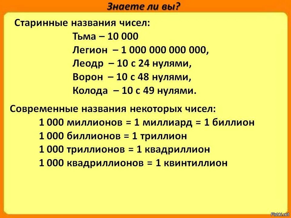 Сколько идет после 20. Названия чисел. Старинные названия чисел. Числа по количеству нулей. Таблица больших чисел с названиями.