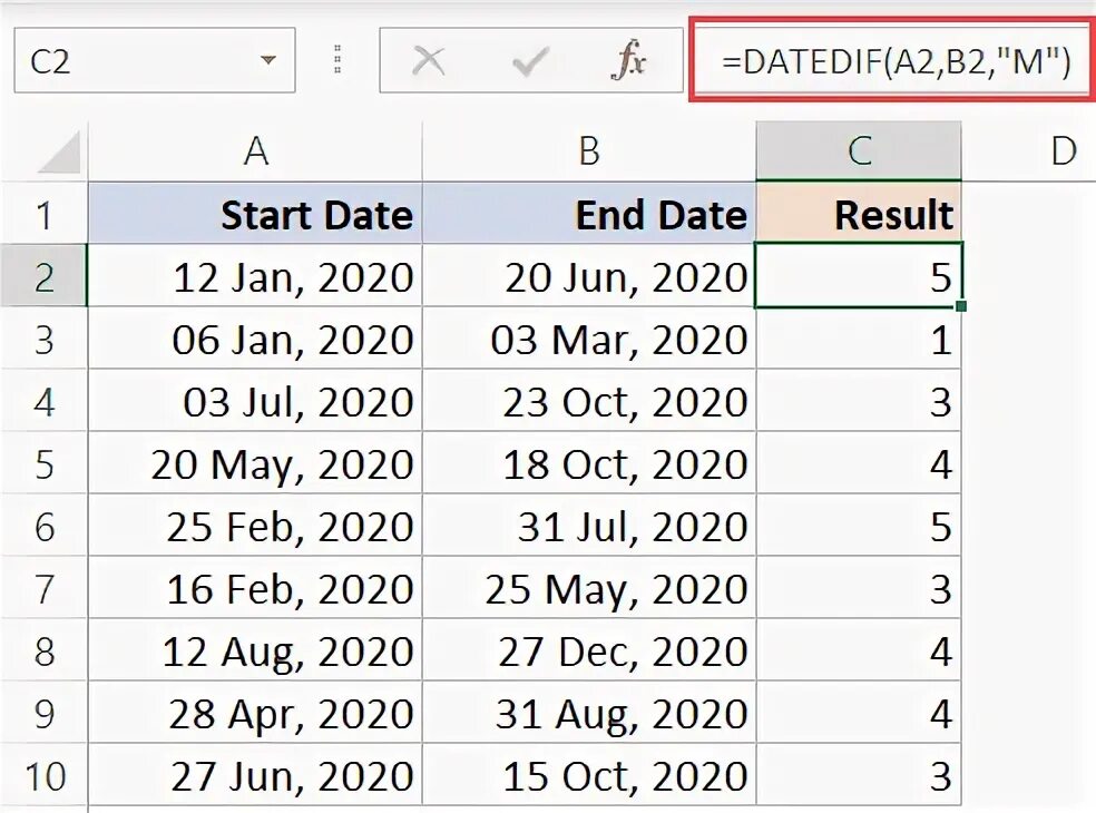 Date excel YEARFRAC. Число месяцев между датами